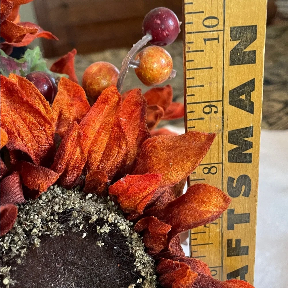 Deep Rust Sunflowers and Berries in a Handmade Cedar Box.